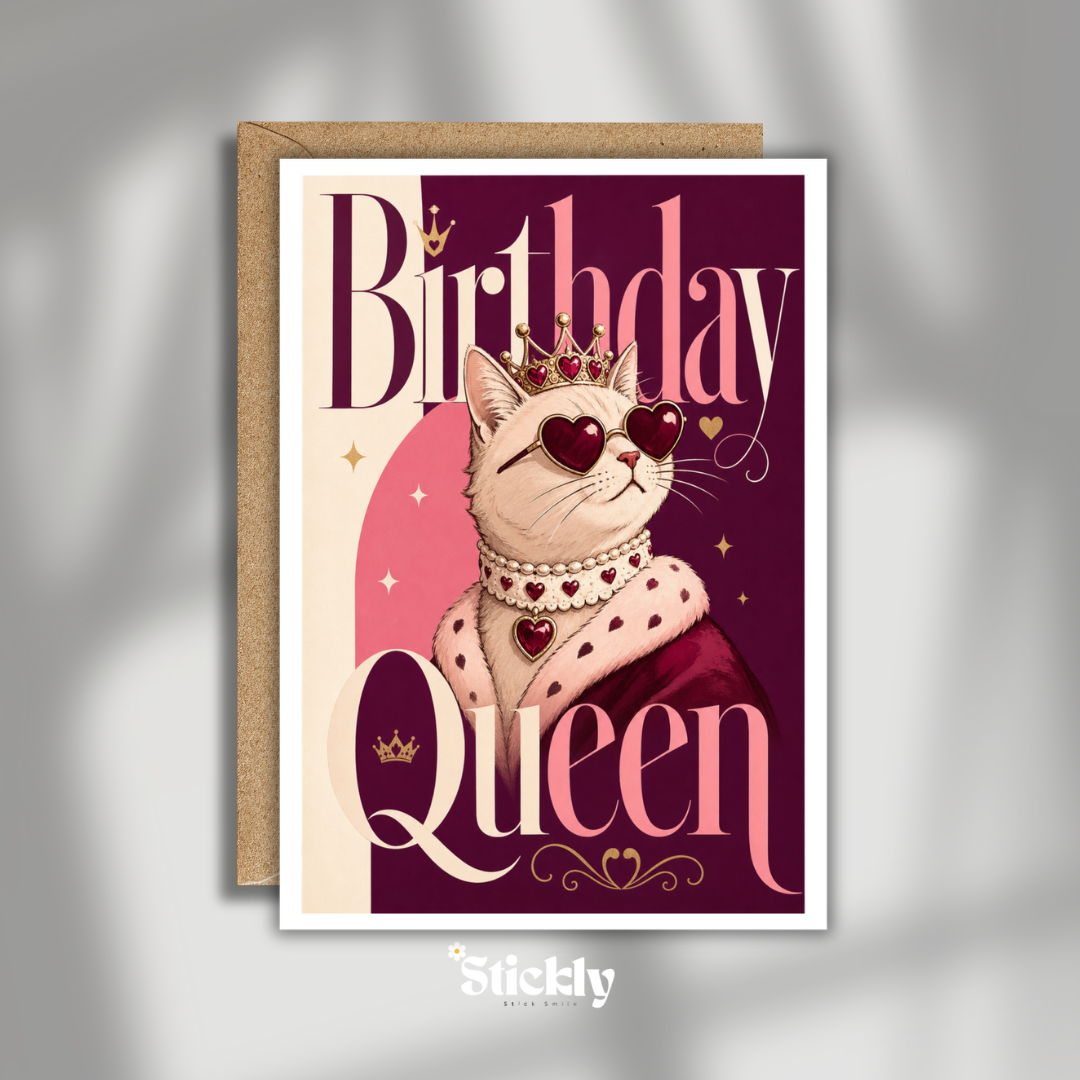 Birthday Queen Cat Greeting Card