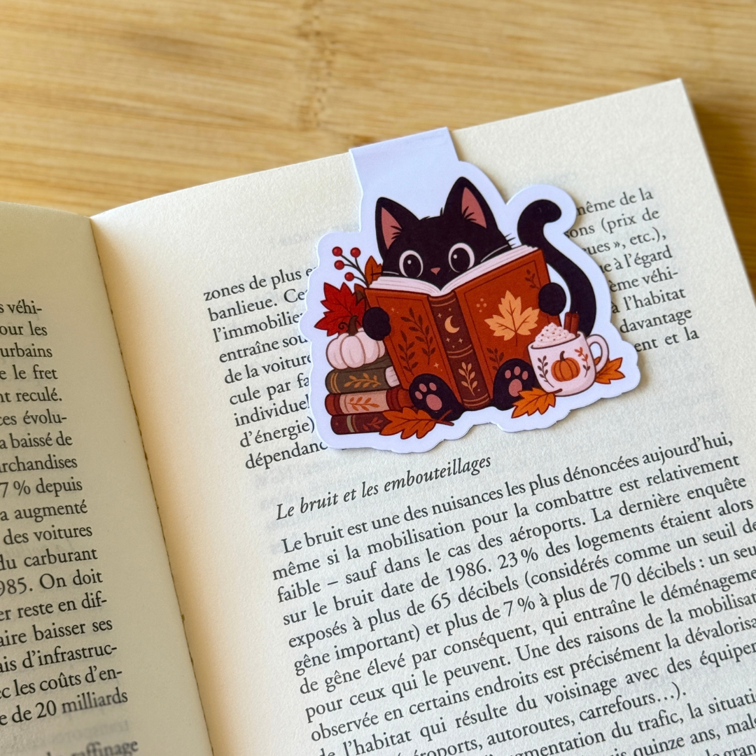 Fall Bookish Black Cat Magnetic Bookmark