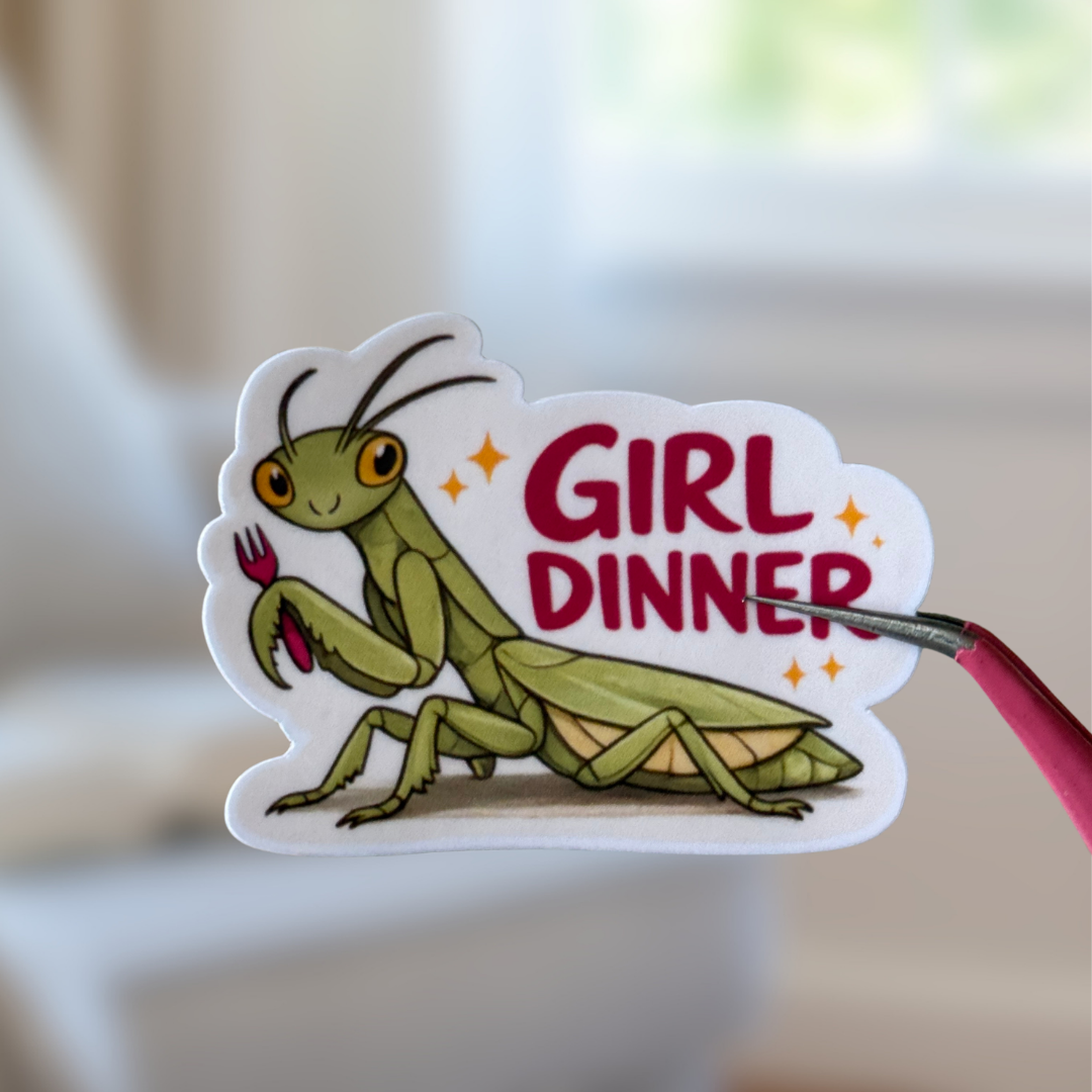 Praying Mantis Girl Dinner Sticker
