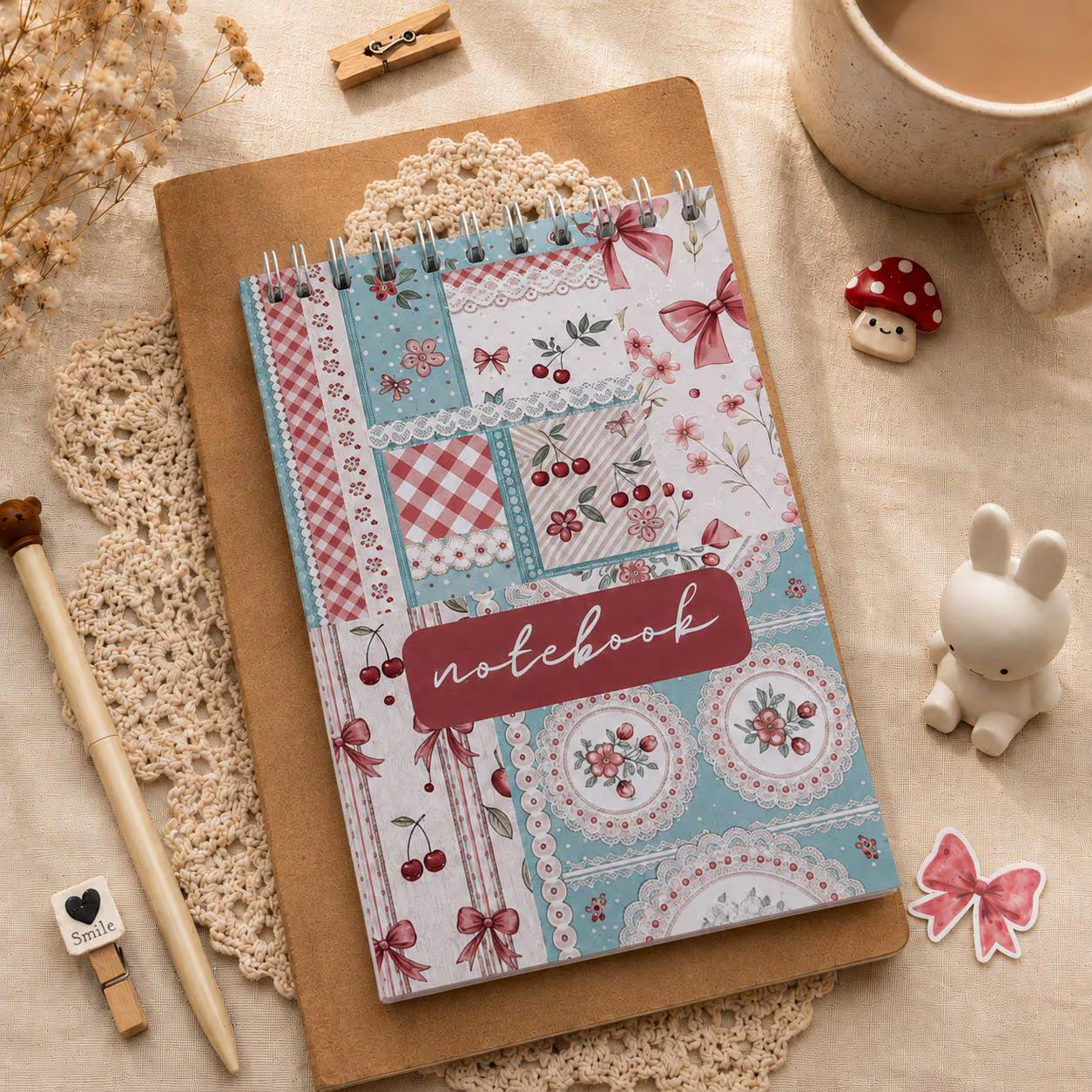 A5 Spiral Notebook | Illustrated Coquette Strawberry Journal